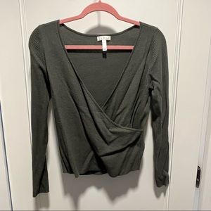 Ribbed green crop wrap sweater